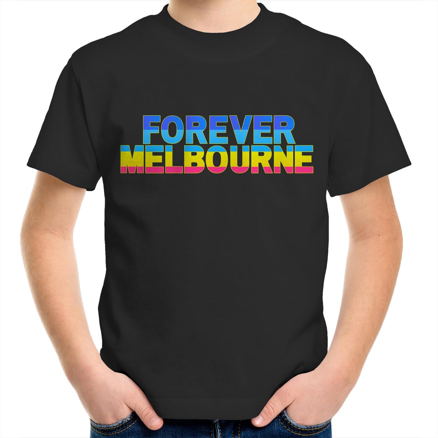 Forever Melbourne - Kids Fun Multicolour Youth Crew Colorful T-Shirt Melbourne City