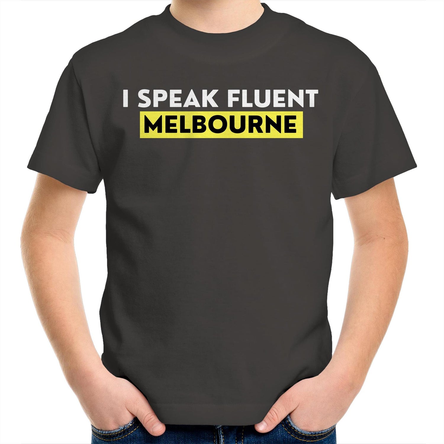 Funny T-shirt "I speak fluent Melbourne" - Kids Boys & Girls Youth Crew Tee