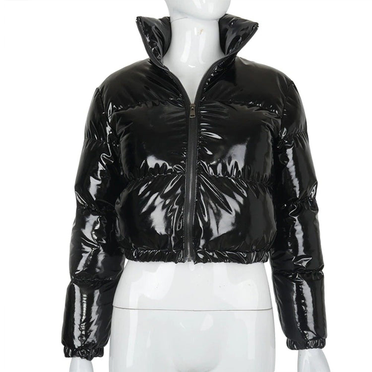 Bubble Jacket Cropped Shiny Puffer Women's