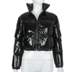 Shiny Bubble Puffer Parker Jacket Crop Top for Women