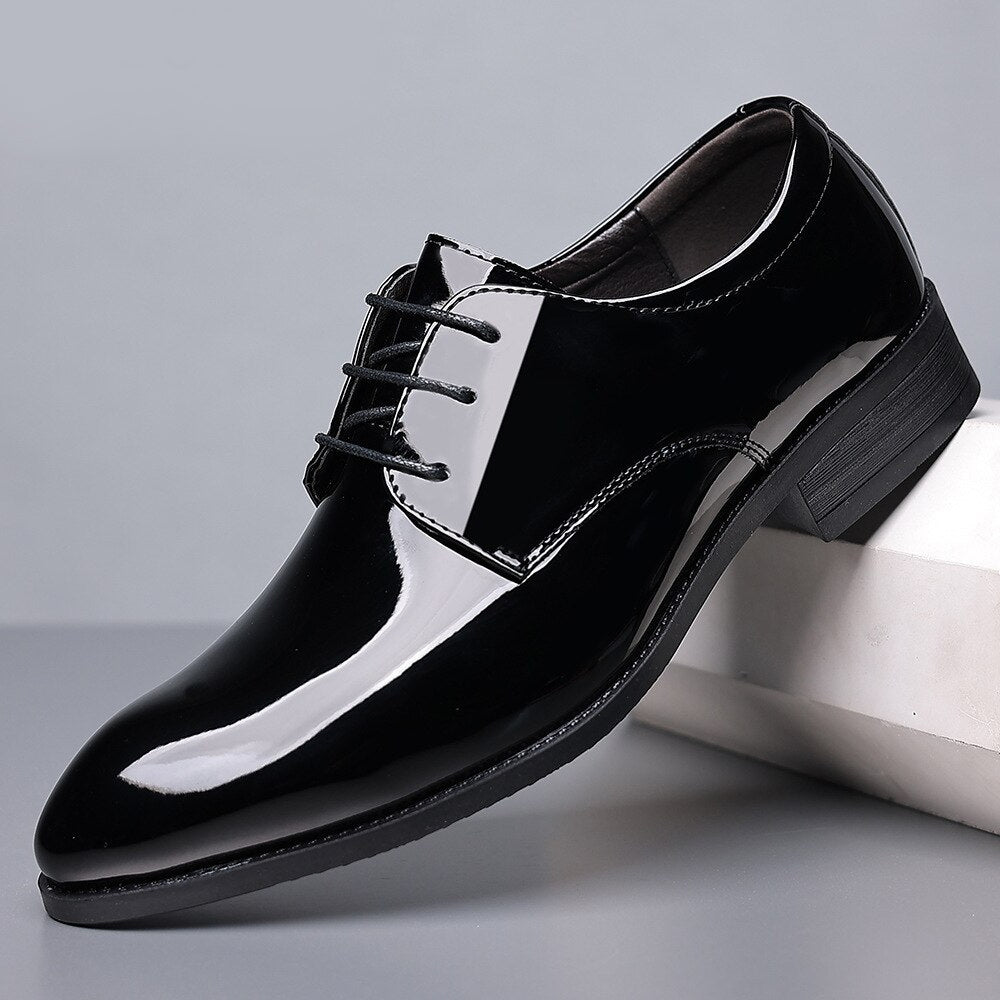 Italiano Black Patent Leather Oxford Dress Shoes Classic Shiny