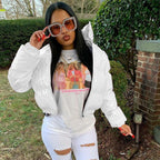 Shiny Bubble Puffer Parker Jacket Crop Top for Women