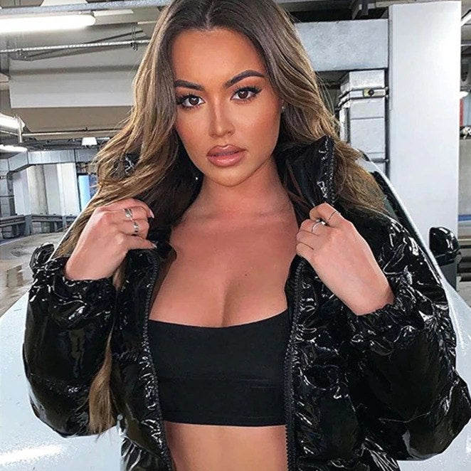 Shiny Bubble Puffer Parker Jacket Crop Top for Women