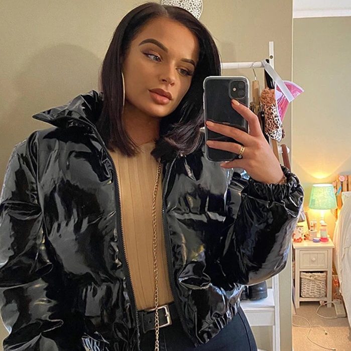 Shiny Bubble Puffer Parker Jacket Crop Top for Women