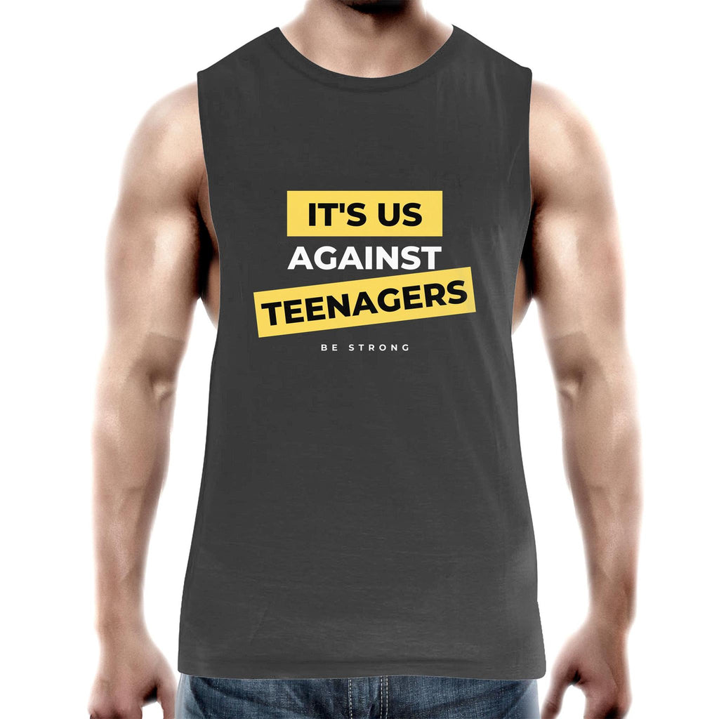 Funny Men's Workout Tank Top "It's Us Against Teenagers" Dads Singlet Gym Workout
