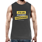 Funny Men's Workout Tank Top "It's Us Against Teenagers" Dads Singlet Gym Workout