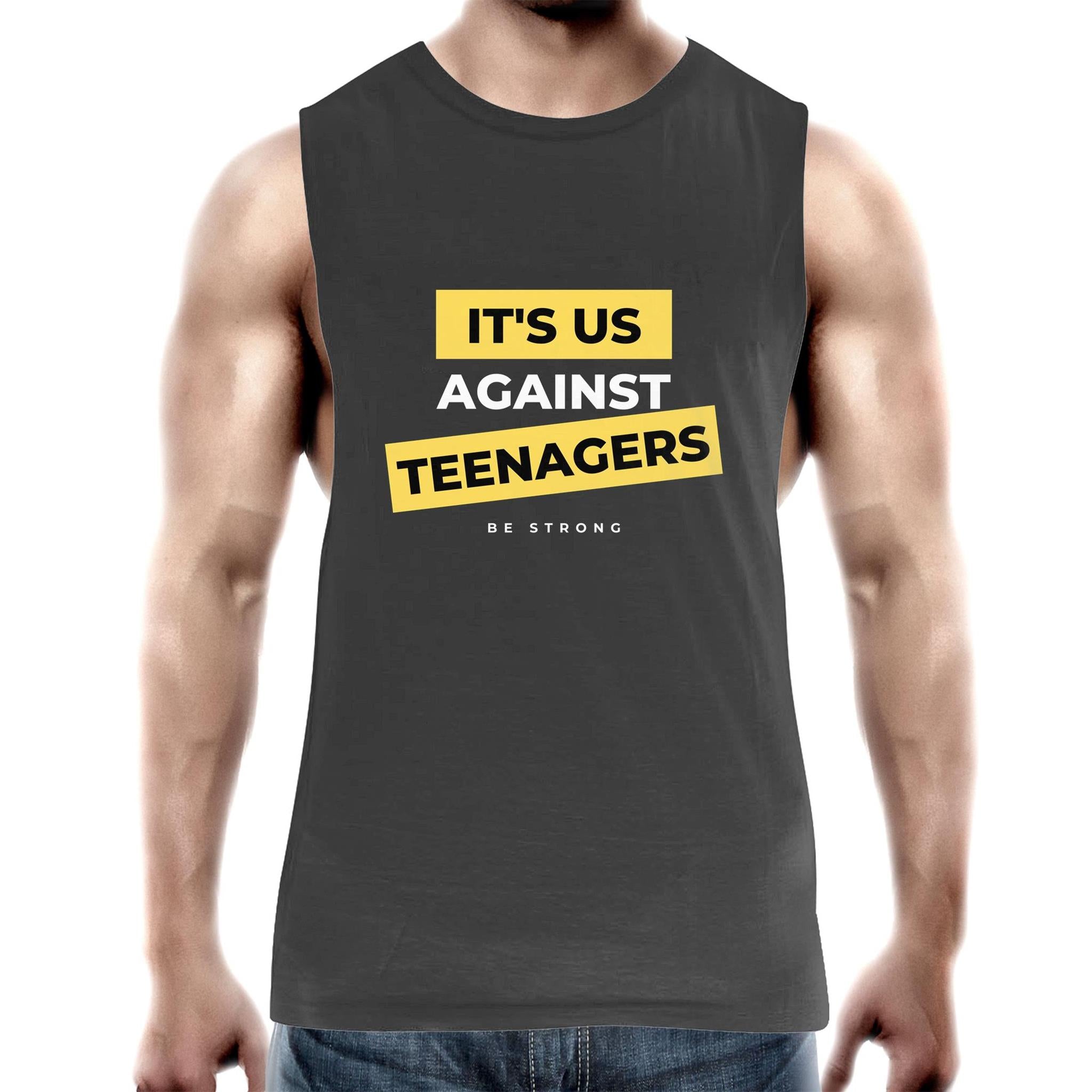 Funny Men's Workout Tank Top "It's Us Against Teenagers" Dads Singlet Gym Workout