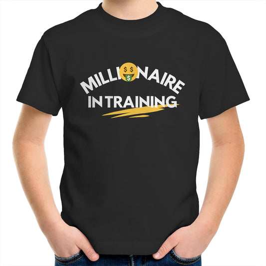 Funny Kids T-shirt "Millionaire In Training" - Youth Crew Inspirational Tee