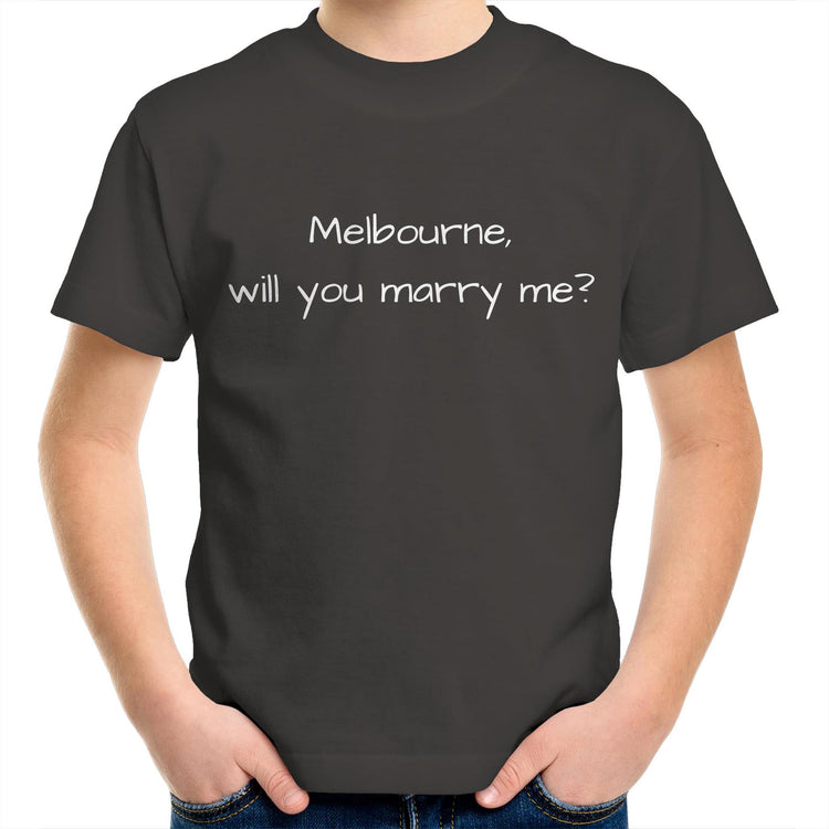 Funny Kids T-shirt "Melbourne, Will You Marry Me?" - Youth Crew Slogan Tee