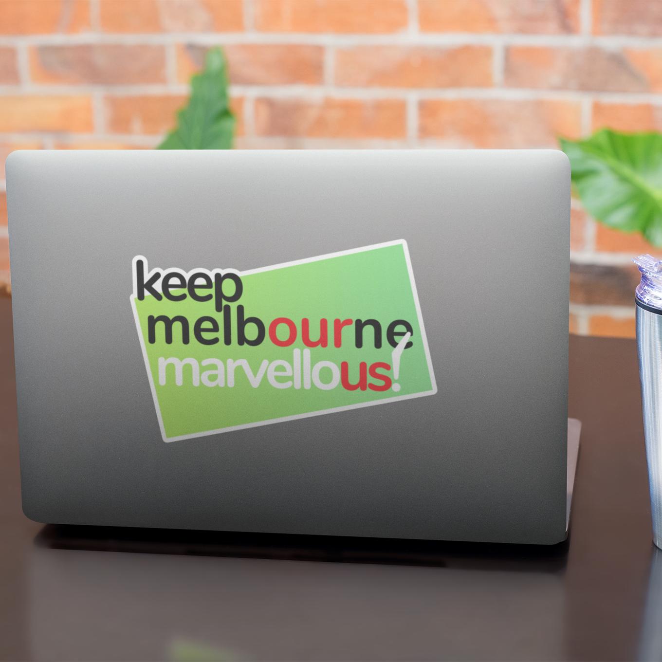 Keep Melbourne Marvellous! Hoddle Grid Laptop Bumber Stickers - Green Background 10cm x 7cm