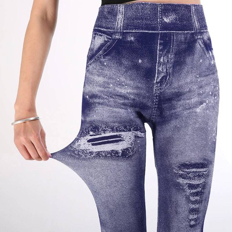 Faux Denim Stretchy Jeans Leggings Activewear Elastic Jeggings Workout Yoga Pants