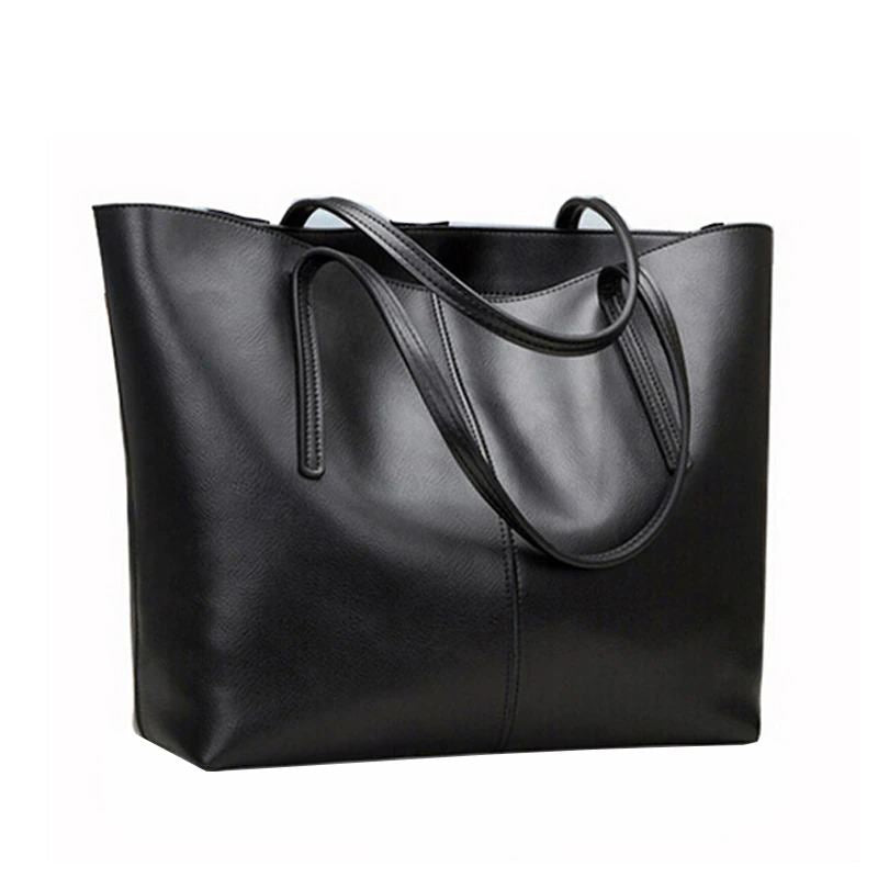 Shoulder Tote Handbag Genuine Leather Large Capacity Office Bucket Bag Women's