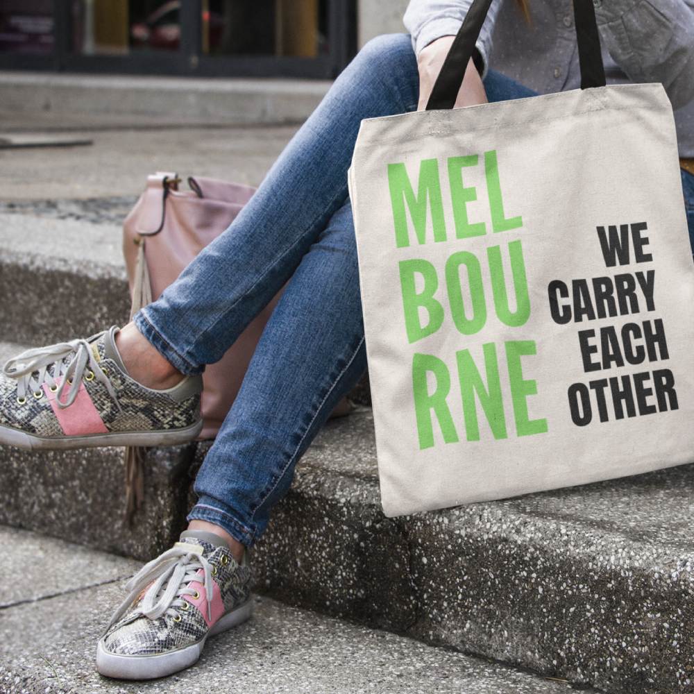 Canvas Quality Tote Shopping Bag - Melbourne We Carry Each Other Slogan