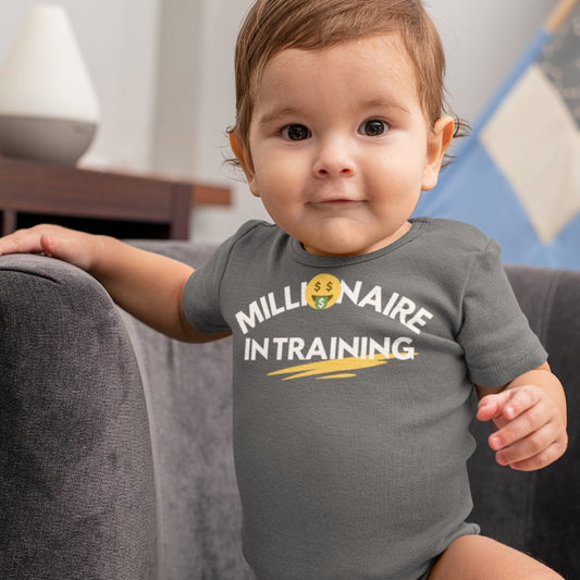 Funny Baby Romper "Millionaire In Training" - Slogan Mini Me Baby One-Piece