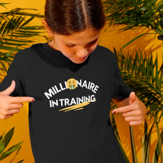 Funny Kids T-shirt "Millionaire In Training" - Youth Crew Inspirational Tee