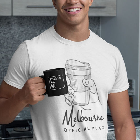Funny "Melbourne Official Flag" Takeaway Coffee Men's T-Shirt Top Cafe Barista-Keep Melbourne Marvellous Official Store