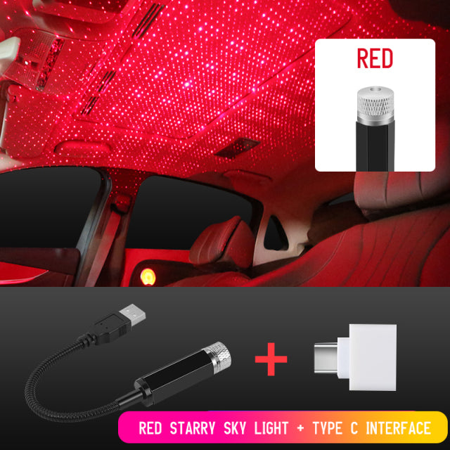 Car Ceiling Lights Projector Galaxy Starry Night LED USB Lighting