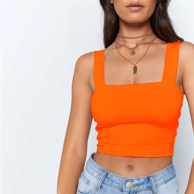 Square Neck Crop Top Women's Cami Tank Cropped Style Singlet Top