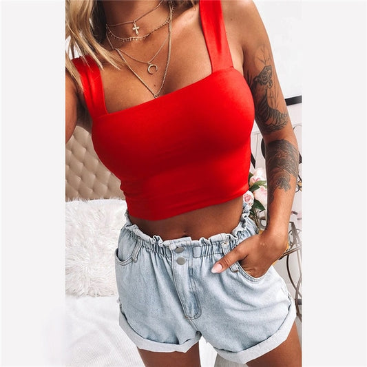 Square Neck Crop Top Women's Cami Tank Cropped Style Singlet Top