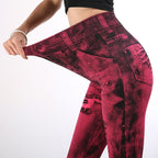 Faux Denim Stretchy Jeans Leggings Activewear Elastic Jeggings Workout Yoga Pants