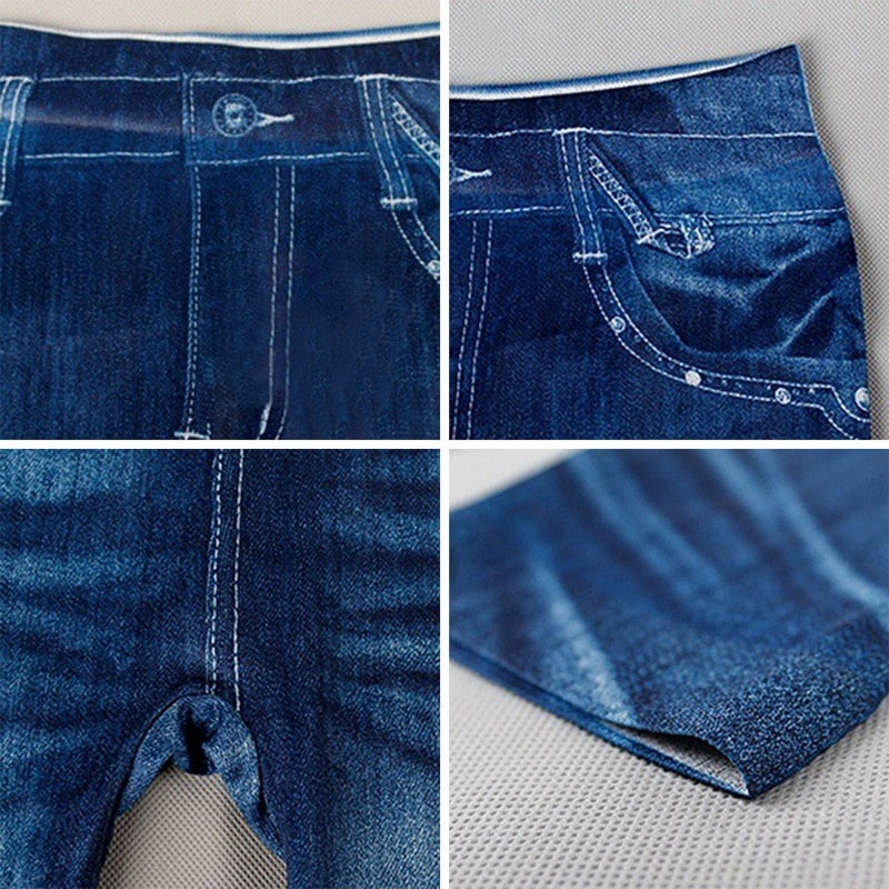 Faux Denim Stretchy Jeans Leggings Activewear Elastic Jeggings Workout Yoga Pants