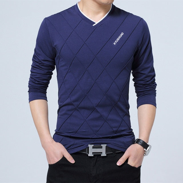 Diamond Pattern Men's Casual Long-Sleeve T-Shirt New Fashion Top