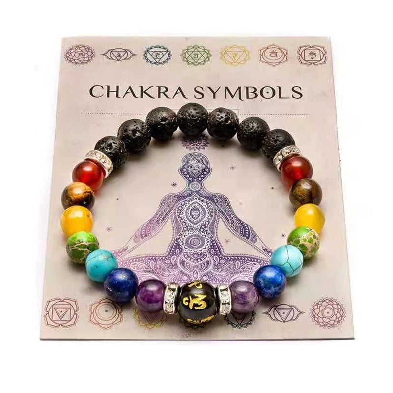 7 Chakra Bracelet Yoga Meditation Energy Power Lava Stones