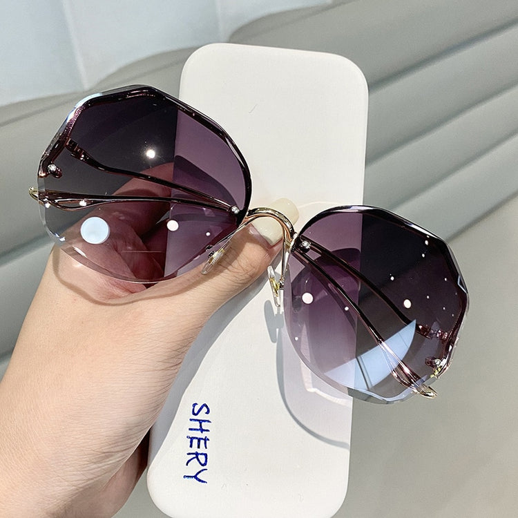 Oversized Gradient Rimless Sunglasses Polarised Lenses