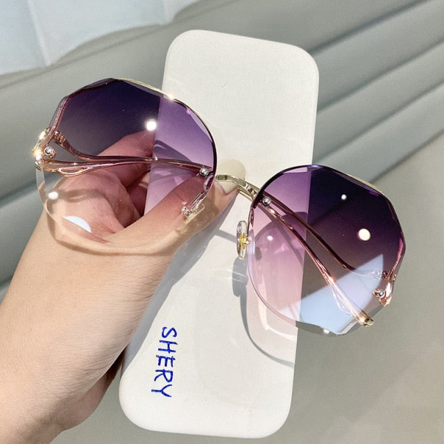 Oversized Gradient Rimless Sunglasses Polarised Lenses