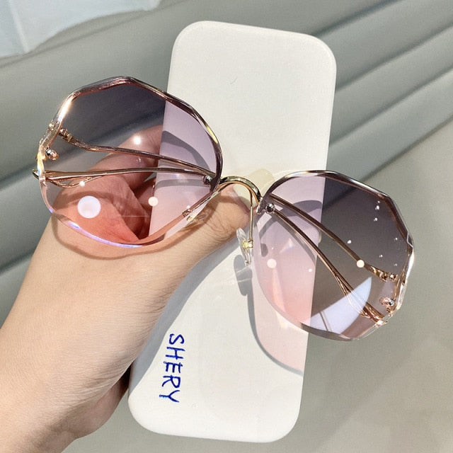 Oversized Gradient Rimless Sunglasses Polarised Lenses