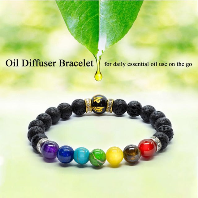 7 Chakra Bracelet Yoga Meditation Energy Power Lava Stones