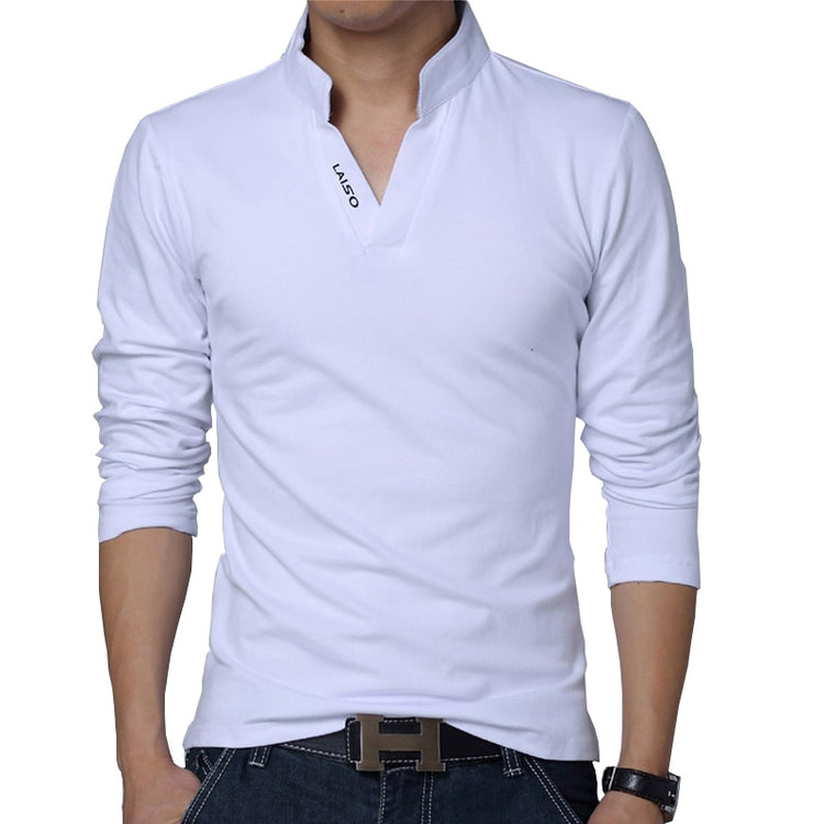 Mandarin Collar Long-Sleeve Men's Cotton T-Shirt