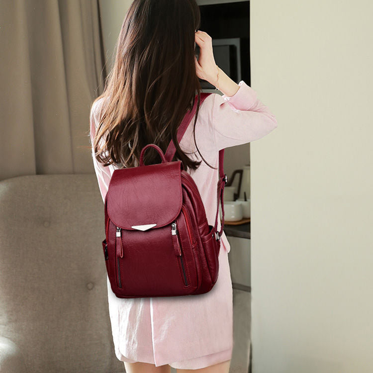 Day Backpack Travel Soft Leather School Uni Bag Women's