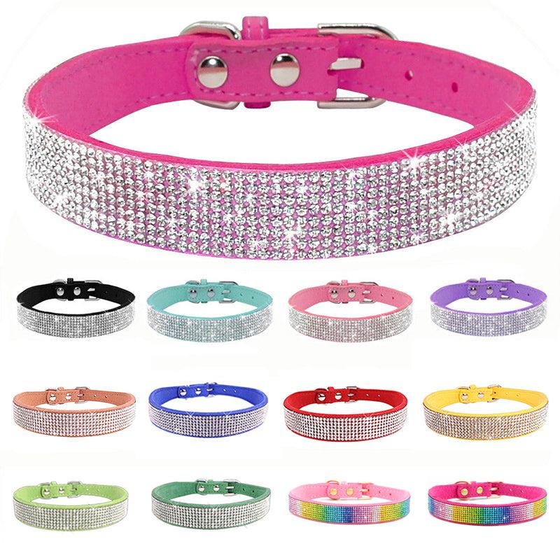 Dog Collar With Studded Diamonds Gangsta Bling Comfy Suede Fibre Small Medium Cats