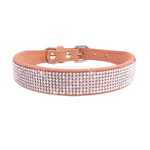 Dog Collar With Studded Diamonds Gangsta Bling Comfy Suede Fibre Small Medium Cats