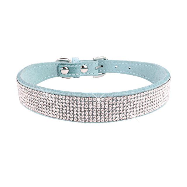 Dog Collar With Studded Diamonds Gangsta Bling Comfy Suede Fibre Small Medium Cats