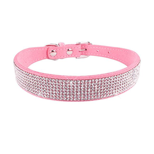 Dog Collar With Studded Diamonds Gangsta Bling Comfy Suede Fibre Small Medium Cats