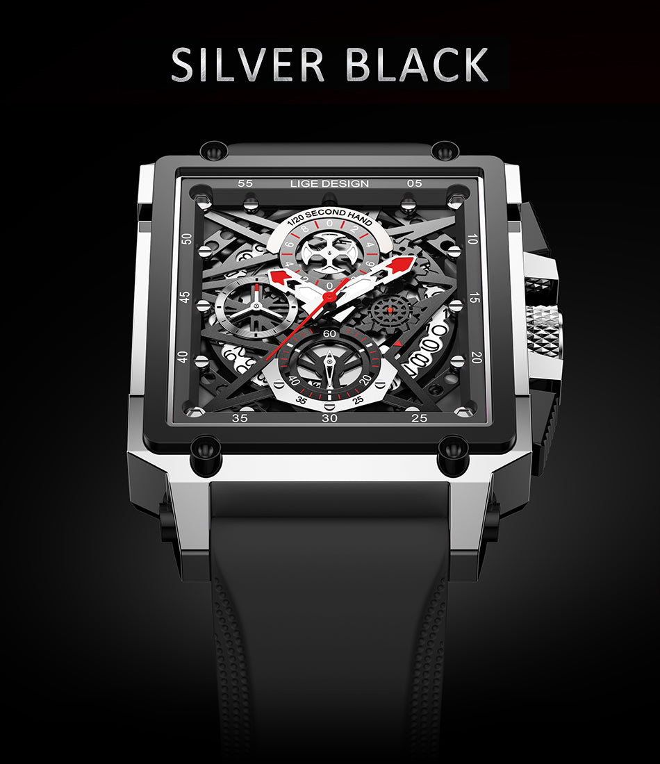 Skeleton See-Through Luxury Design Square Face Watch