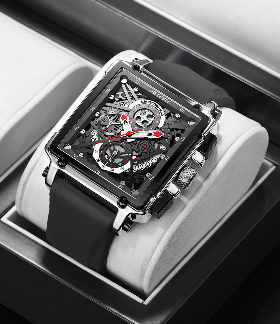 Skeleton See-Through Luxury Design Square Face Watch