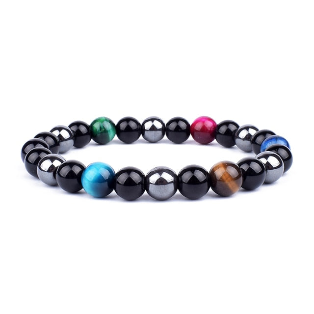 Good Luck Healing Energy Bracelet Tiger's Eye, Black Obsidian, Hematite Friendship Jewelry