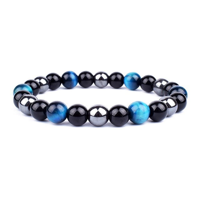 Good Luck Healing Energy Bracelet Tiger's Eye, Black Obsidian, Hematite Friendship Jewelry