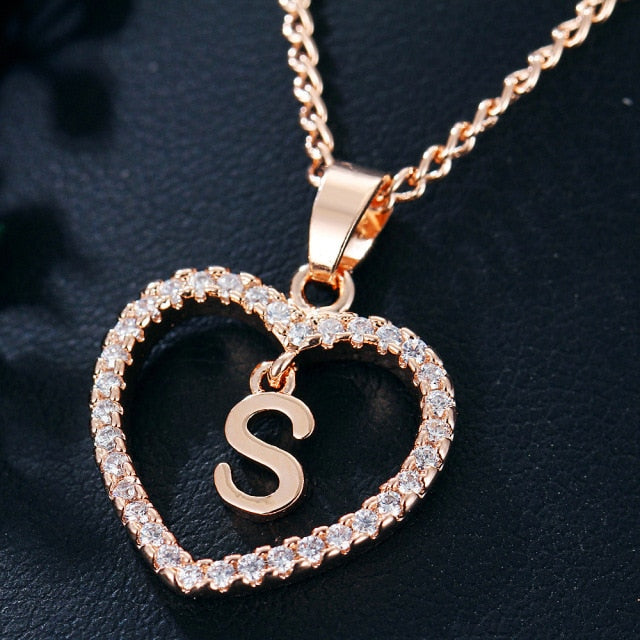 Love Necklace Name Initials Heart Necklace - Alphabet A to Z Letter Jewelry