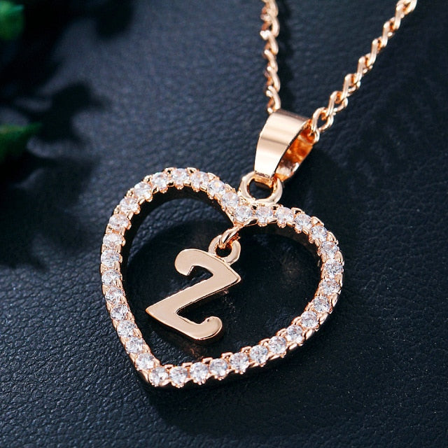 Love Necklace Name Initials Heart Necklace - Alphabet A to Z Letter Jewelry