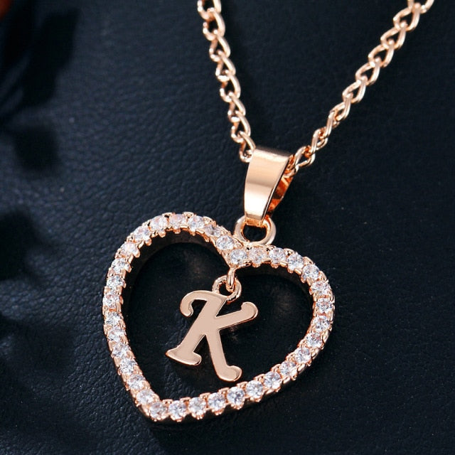 Love Necklace Name Initials Heart Necklace - Alphabet A to Z Letter Jewelry