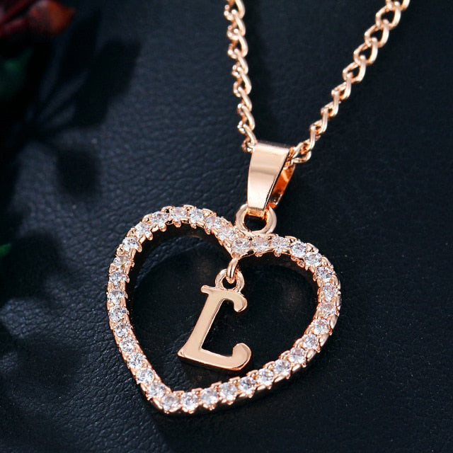 Love Necklace Name Initials Heart Necklace - Alphabet A to Z Letter Jewelry