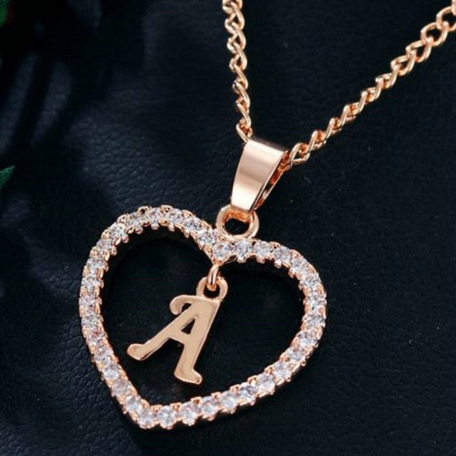 Love Necklace Name Initials Heart Necklace - Alphabet A to Z Letter Jewelry