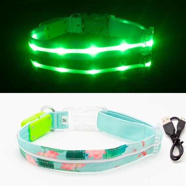 LED Glowing Night Light Dog Collar Illuminated USB Rechargeable Pet Safety Harness