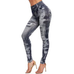 Faux Denim Stretchy Jeans Leggings Activewear Elastic Jeggings Workout Yoga Pants