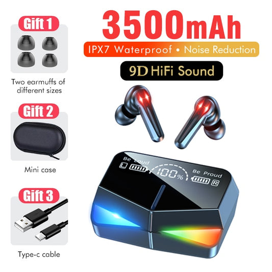 Wireless Headphones Bluetooth Earbuds with RGB Lights & 3500mAh Charging Case