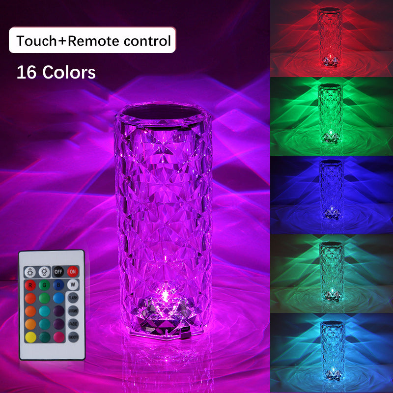 Rose Diamond Desk Table Bedroom Crystal Lamp 16 Colors Touch LED